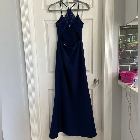 Lovers + Friends | Dresses | Lovers Friends Helena Side Slit Lace Maxi Dress  Size 2 Navy Blue Prom Ball | Poshmark